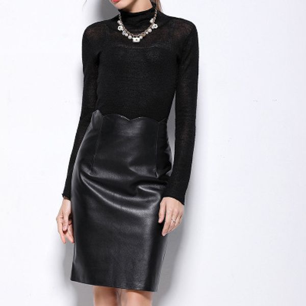 

2019 new fashion genuine sheep leather skirt e16, Black