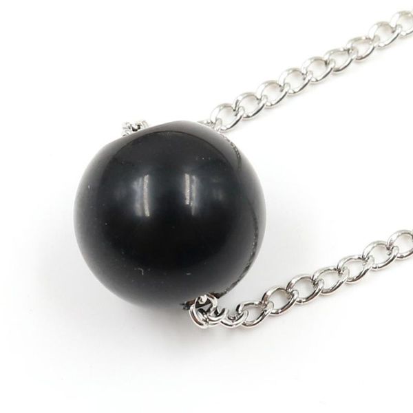

fyjs unique silver plated 18 mm round bead black agates pendant link chain necklace trendy jewelry