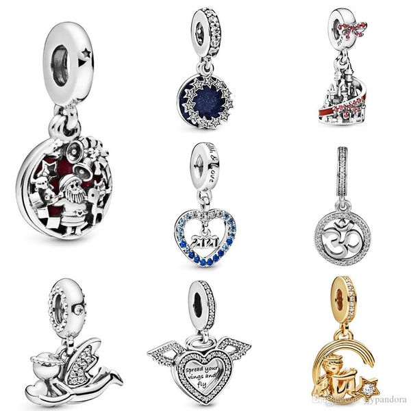 

hywo 100% 925 sterling silver inspirational stars & blue enamel dangle shine angel & shooting star dangle charm pendant, Black