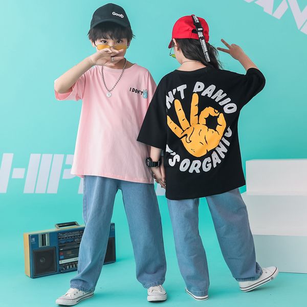 

kid hip hop t shirt for girls boys ballroom dancing clothes children performance shows stage wear jazz dance costumes suits, Black;red