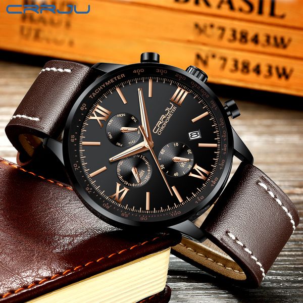 

2020 crrju men's luxury brand luminous wristwatches sports waterproof quartz creative casual fashion dress watches relogio, Slivery;brown