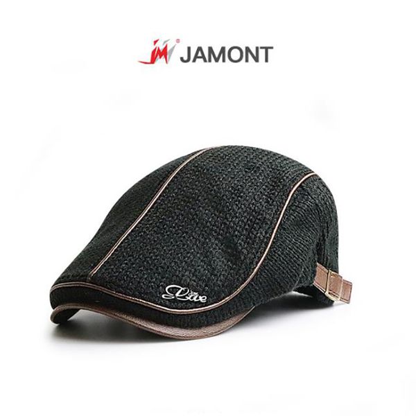 

jamont] 2019 brand knitted beret casquette homme leather flat cap for men boina hombre visor hat planas snap, Blue;gray