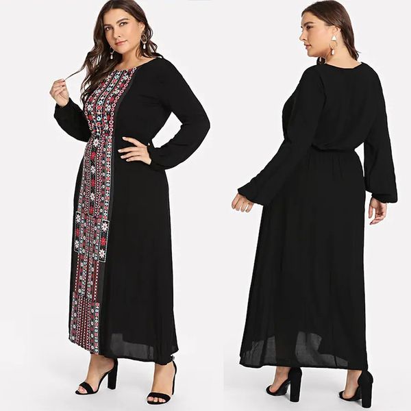 

big size long dress national style crew neck summer solid dress women daily beach casual summer dresses, Black;gray