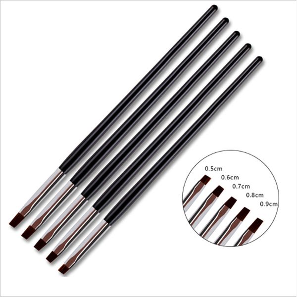 

5pcs black nail art brush flat head painting drawing brush ptherapy tools professional manicure uv nail pen, Yellow