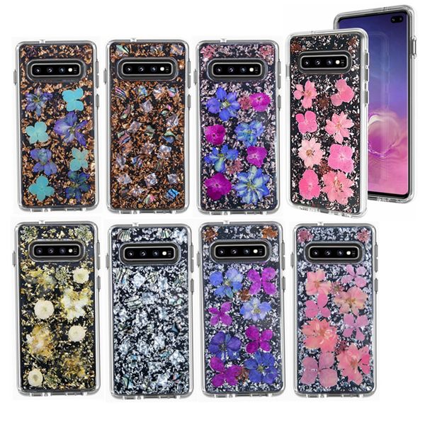 

Для Samsung Galaxy S10 Plus S10e s 9 Note 8 s9 Clear Phone Case Настоящий сушеный Цветок Bling Крышка Прозрачн
