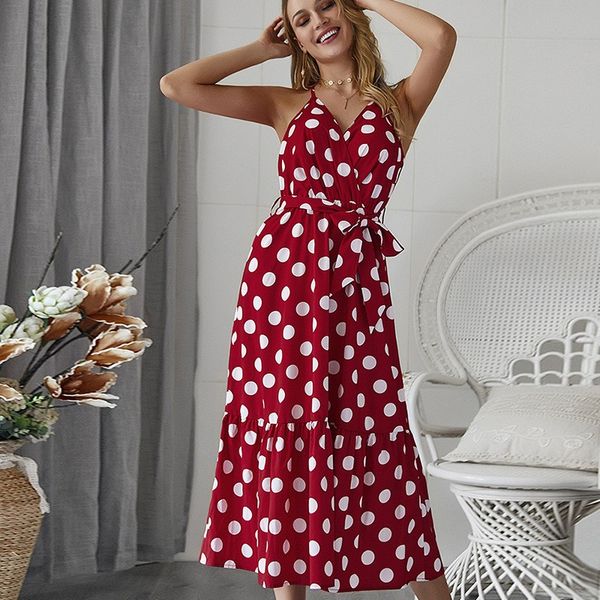 

beforw 2019 casual women new beach holiday summer dress women commuting dress vestidos polka dot sling open back dresses, Black;gray