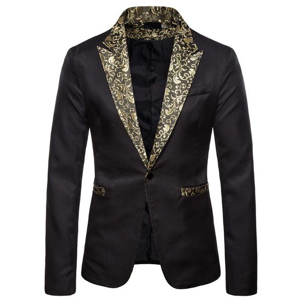 

2020 new men shawl lapel blazer designs plus size gold flowers print sequins suit jacket dj club stage singer clothes, White;black