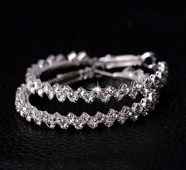 

brand new design fashion charm austrian crystal hoop earrings geometric round shiny rhinestone big earring jewelry women, Golden;silver