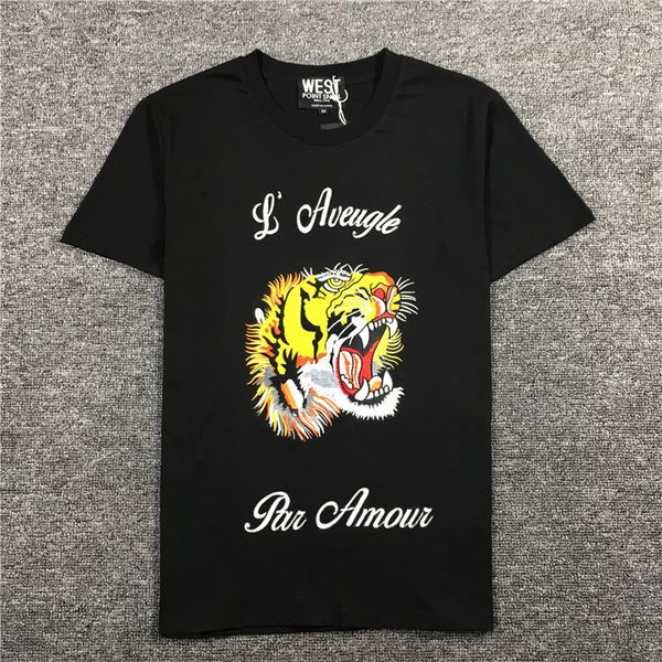 

new novelty 19ss men 'aveugle par amour embroider tiger t shirts t-shirt hip hop skateboard street cotton t-shirts tee #f59, White;black