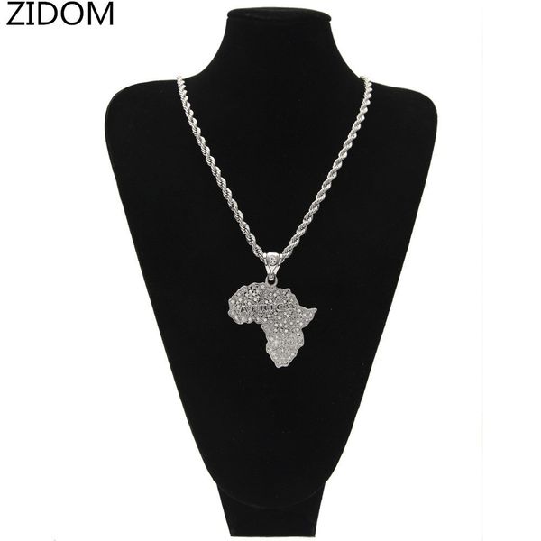 

hip hop iced out africa map pendant necklace with 30inch long twis chain necklaces men jewelry drop shipping, Silver