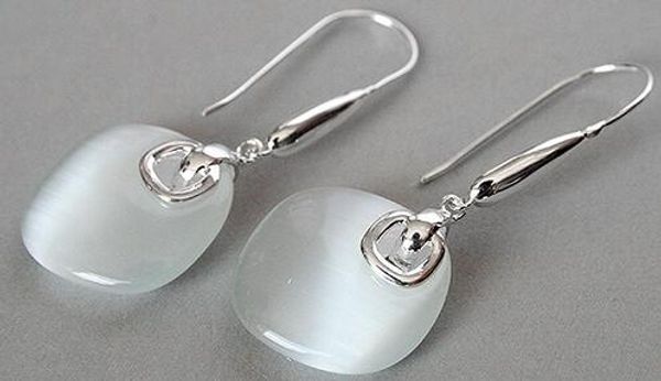 

lady elegant white opals 925 silver hook earrings 1.8 ", Golden