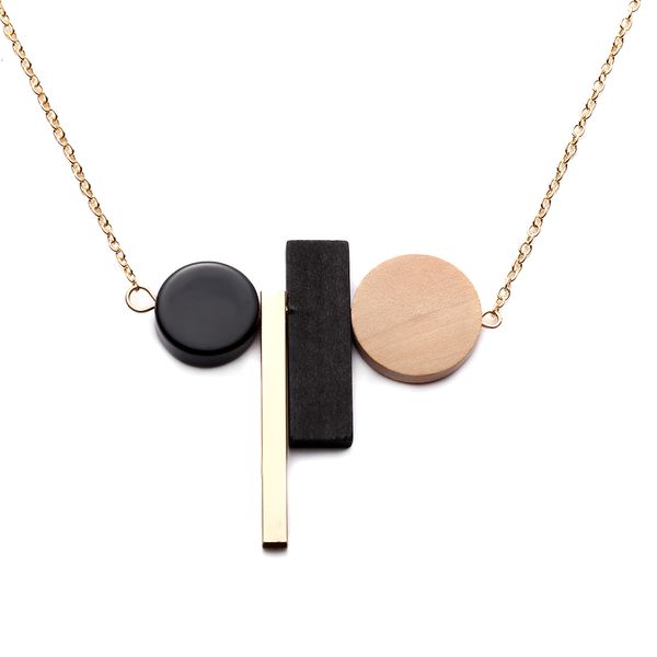 

1 pcs new fashion geometric necklace wood pendant golden link chain long necklace women jewelry personality jewelry nice gift, Silver
