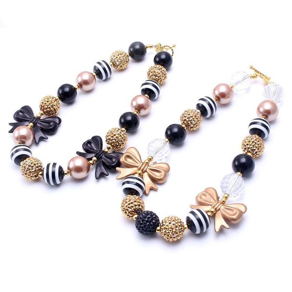 Neueste Schwarz Gold Design 2PCS Halskette Geburtstag Party Geschenk für Kleinkinder Mädchen Perlen Bubblegum Baby Kinder Chunky Halskette schmuck