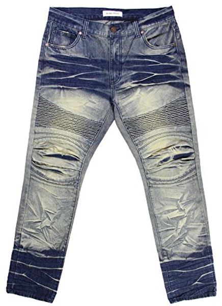 

blind trust men's bg & tall washed moto biker jeans, Blue