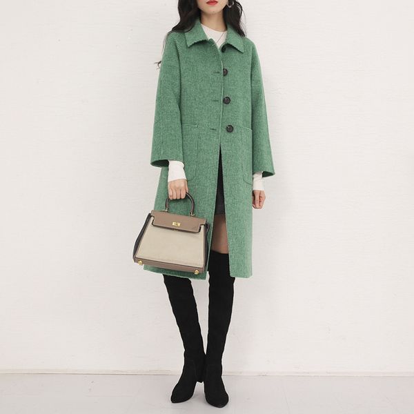 

women's wool & blends spring autumn jacket women clothes 2021 korean long coat casual elegant female woolen coats outerwear jlf-2583 zt, Black