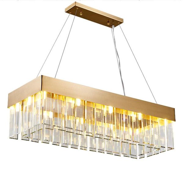 

Light luxury crystal chandelier modern gold villa living room dining room decoration lamp Rectangular chandelier