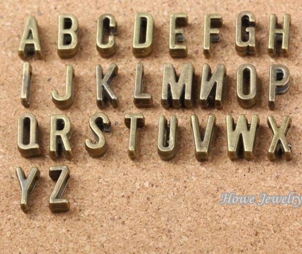 A-Z Argento antico Slide Letters Charms Braccialetto in pelle piatta da 7 mm fai-da-te, Alfabeto Word Letter 6737