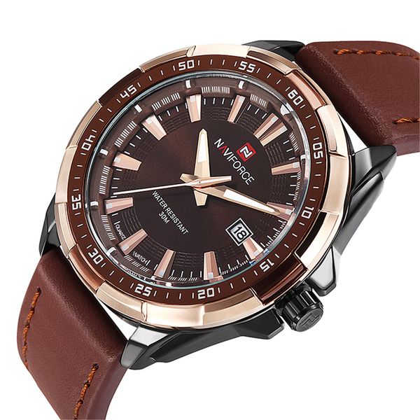 

2019 fashion casual naviforce brand waterproof quartz watch men leather sports watches man clock relogio masculino, Slivery;brown