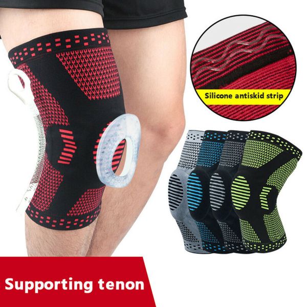 

коленный бандаж компрессионная защита силиконовая пружина поддержка мениска обезболивание коленный рукав, Black;white