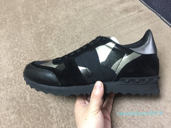 

2020 size 35-46 women/men casual shoes camouflage genuine leather lace up couple star shoes rivets flat shoes c19, Black