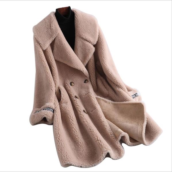 2019 winter new grain sheep shearing fashion coats womanfaux fur coat long sleeve jacket, Black
