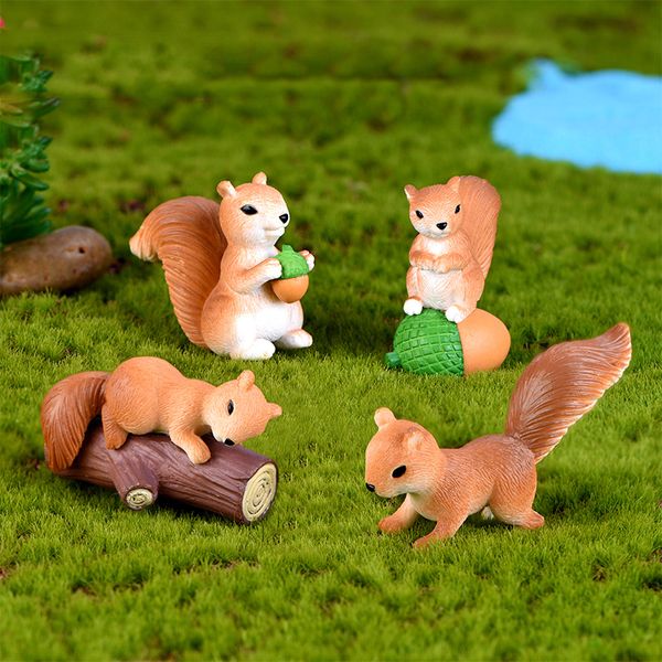 

4 pcs squirrel figurines miniatures fairy garden gnome moss gift resin crafts home decoration