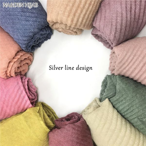 

new silver shimmer pleated hijab scarf soft women scarves and shawls shiny design muslim scarfs echarpe wraps muffler 10pcs