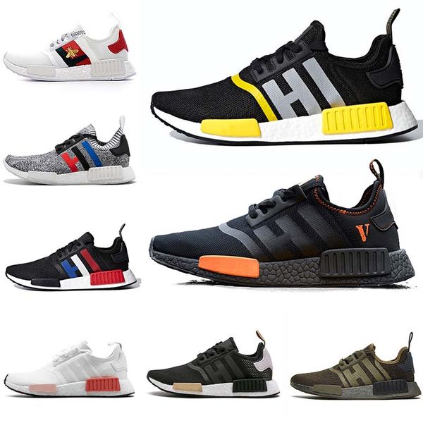 

new fashion mens women sneakers nmd r1 primeknit thunder black tri-color red marble triple white guc honey pink trainers designer shoes, White;red