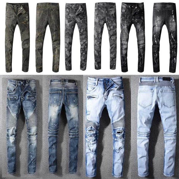 

2020 mens designer distressed ripped biker jeans slim fit motorcycle biker denim for men fashion designer hip hop mens jeans good quality