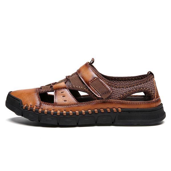 

new men's sandals genuine leather summer casual beach shoes roman sandalias soft sole sandals big size 38-46, Black