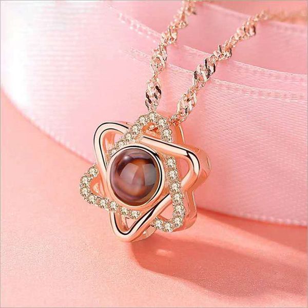 

love heart romantic love memory wedding necklace rose gold&silver 100 languages i love you projection pendant necklace