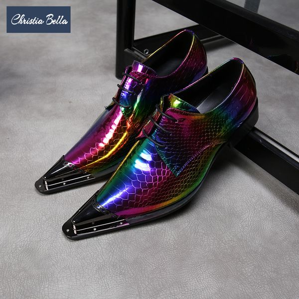 

christia bella new color sequins pointed toe men business shoes genuine leather large size personality banquet dress shoes, Black