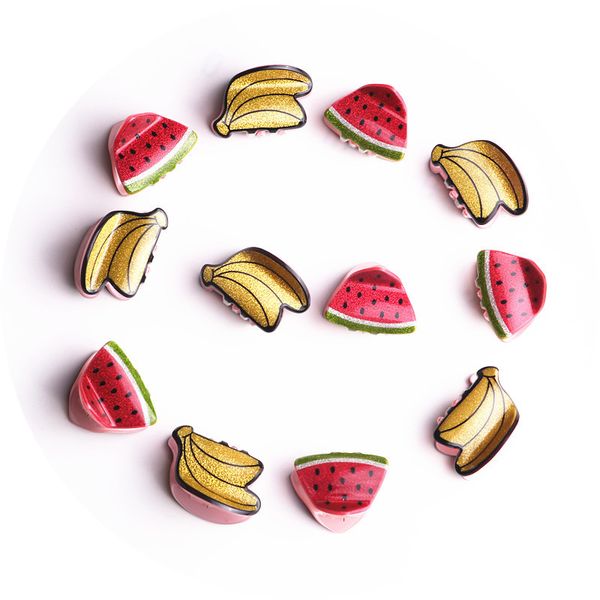 

2 pcs korea colorful little fruit hair accessories for girls banana hair clips hairpin hand made rim bows barrettes, Slivery;white