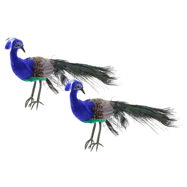 

2pcs artificial simulation feathered peacock, foam ornaments diy birds for crafts wedding decoration party accessories