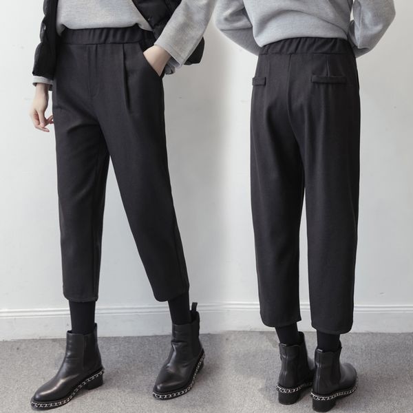 

will fall and winter big yards straight radish wide-legged pants pants of tall waist cloth loose harlan eight suit and feet, Black;white