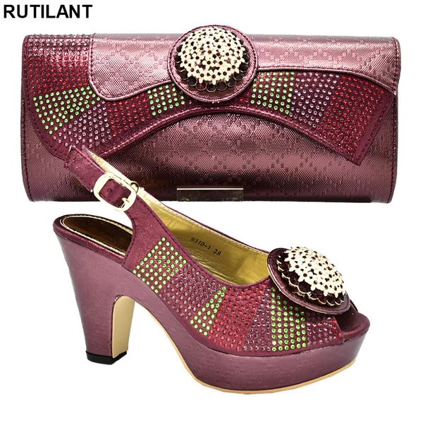 

latest design italian nigerian women wedding shoes and bag set decorated with appliques elegant women pumps buckle strap party, Black