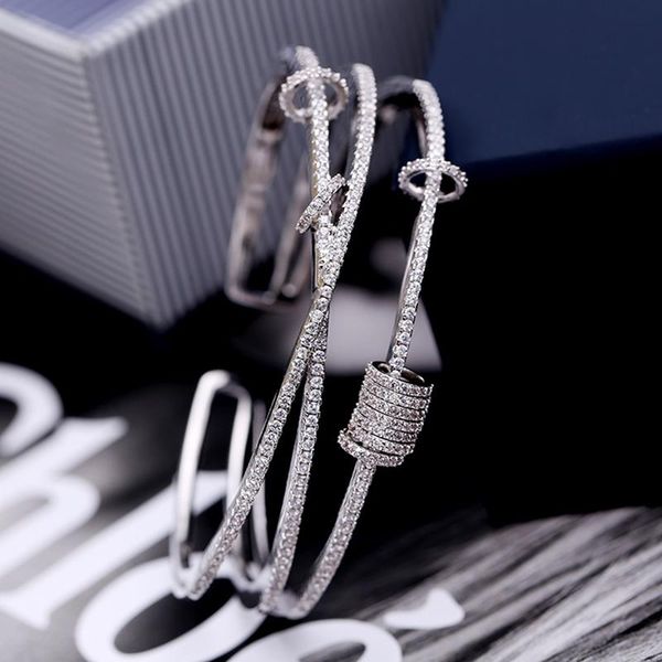 

silver micro inlaid zircon multilayer smart ring bracelet opening design screw cap opening simple and stylish bangle zk40, Black