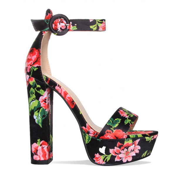 

beautiful girls sandals black floral platform block heels