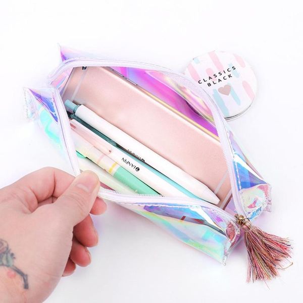 

iridescent laser pencil case super big school supplies cute school box stationery pencil pencilcase gift tools bag y2d6