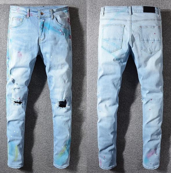 

fashion classic mens designer autumn trend new men pop jeans wild breathable boutique man solid color jeans, Blue