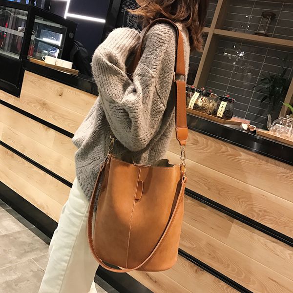 

women's bag 2019 new frosted bucket bag large capacity single shoulder broadband crossbody