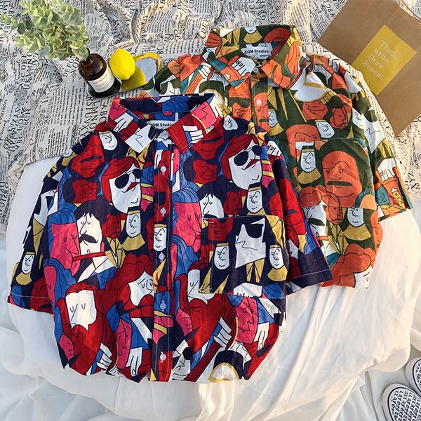 

2020 new ins tide floral shirt retro harbor style student short sleeve loose beach vacation male hawaii flower shirt, White;black