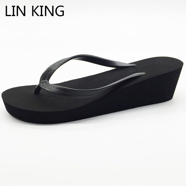 

lin king casual thick sole women flip flops wedge slippers solid platform shoes fashion lady anti skid summer shoes big size 41, Black