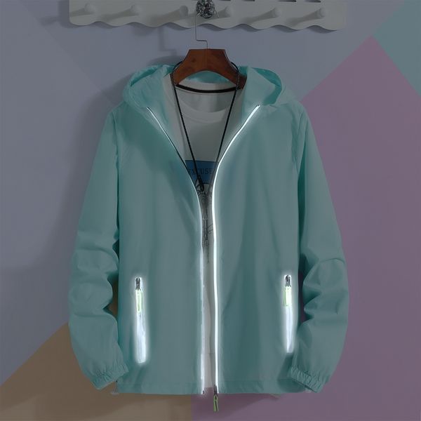 

oversized 6xl 7xl reflective zipper hooded jackets men ultra-light thin summer windbreaker packable skin coat sunscreen jacket, Black;brown