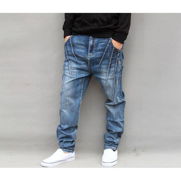 

men jeans harem pants denim drop crotch joggers loose elastic stretch long trousers tapered jeans plus size l-6xl, Blue
