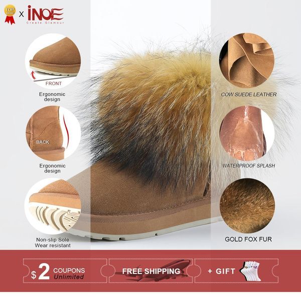 

inoe мода девушка корова замша fox fur short зима для женщин голеностопного снега сапог держать теплую обувь черного коричневый mx200508, Black