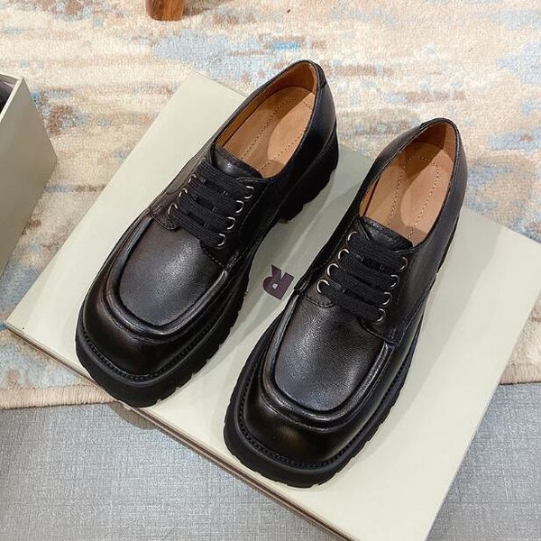 

женщина итальянской мода марн шнурки черной натуральной кожа carro armato lambskin шнуровка коренастых платформы новой обувь, Black