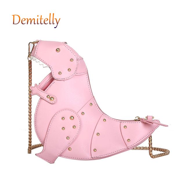 

funny 3d cartoon animal dinosaur stegosaurus t-rex bag rivet chain casual women's shoulder messenger bag cute girl purse
