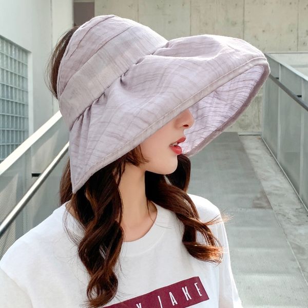 

women's sun women's casual all-match uv-proof sun-hat large eaves foldable sun hat, Blue;gray
