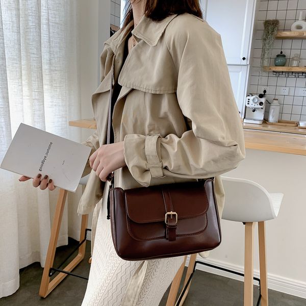 

women's bag 2019 new retro belt decoration shoulder slung pu ladies bag